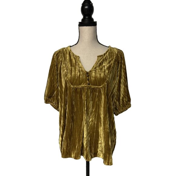 Maurices Crushed Velvet Boho Peasant Top Amber Gold Size L - Picture 1 of 7